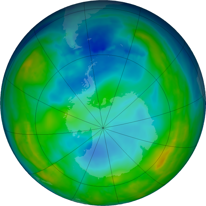 Antarctic ozone map for 27 May 2016